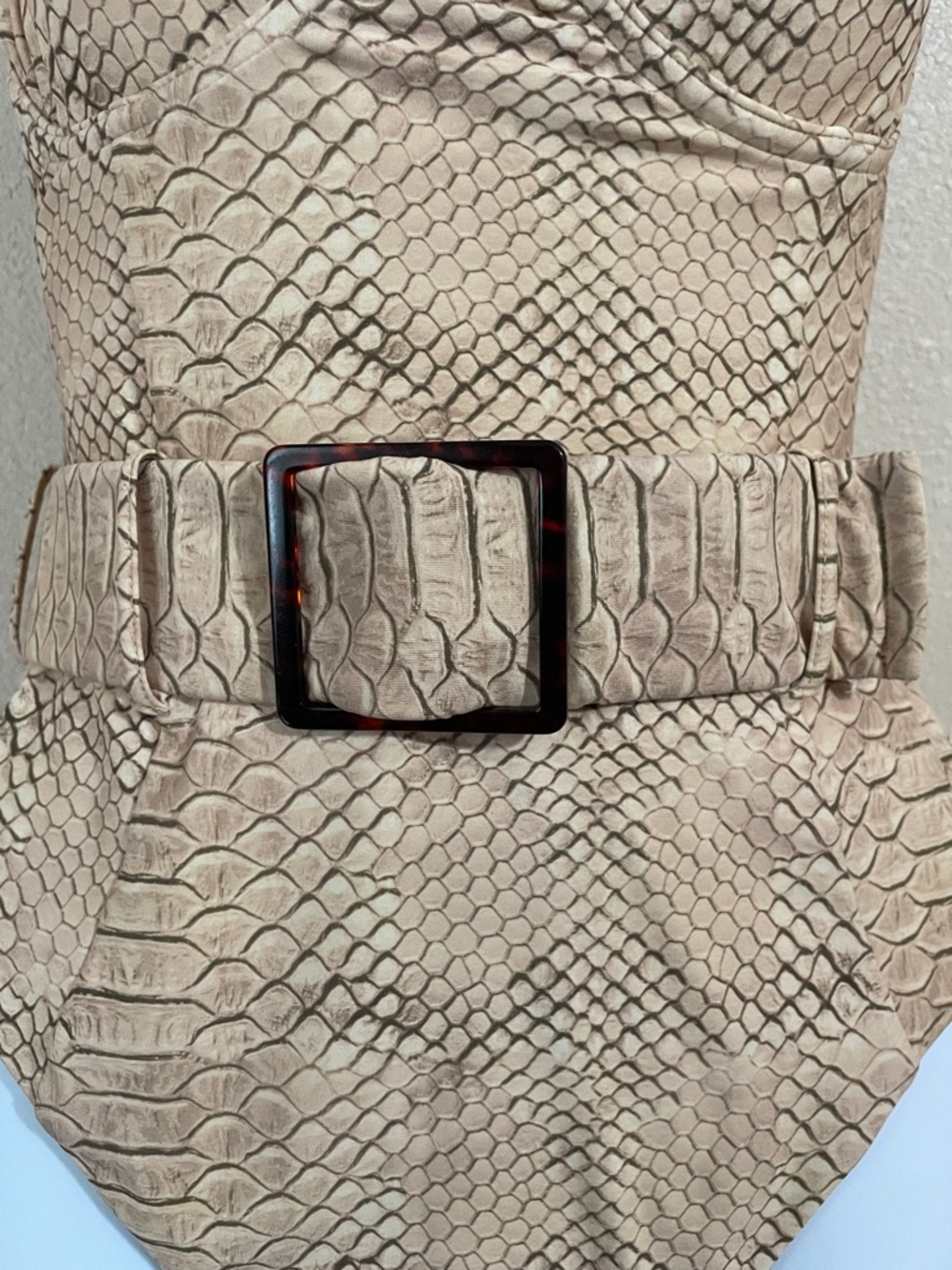 WeWoreWhat Snake Print Belted One-Piece Swimsuit Beige Python Print Monokini - Picture 5 of 9